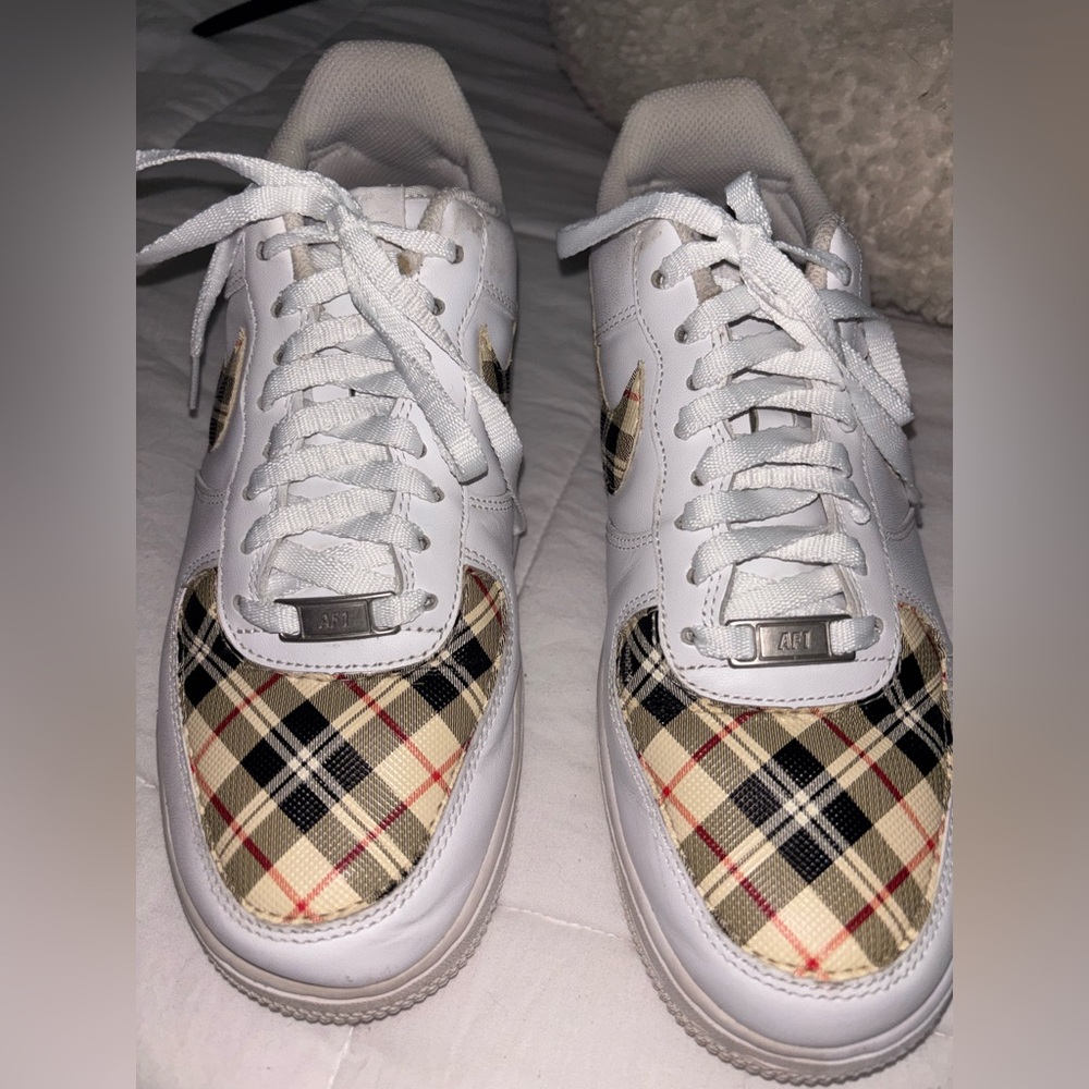 Nike Air Force 1 White Custom Plaid Print AF1s Women 8.5   Nova check inspired